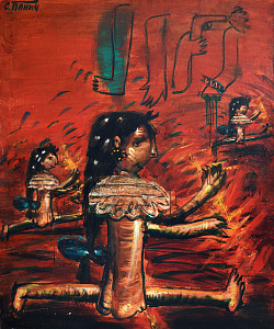 «Оголені гімнастки з комірцями на шпагаті», 1980-і