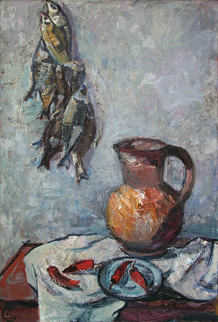 «Натюрморт. Сушеная тарань со старинным кувшином », 1968 г.