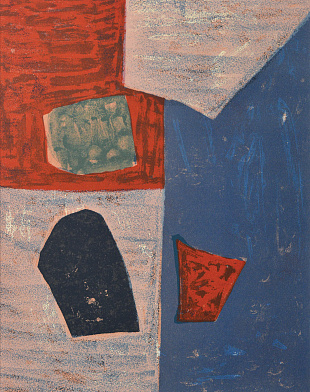 «Композиція: рожевий, червоний та синій», 1958
